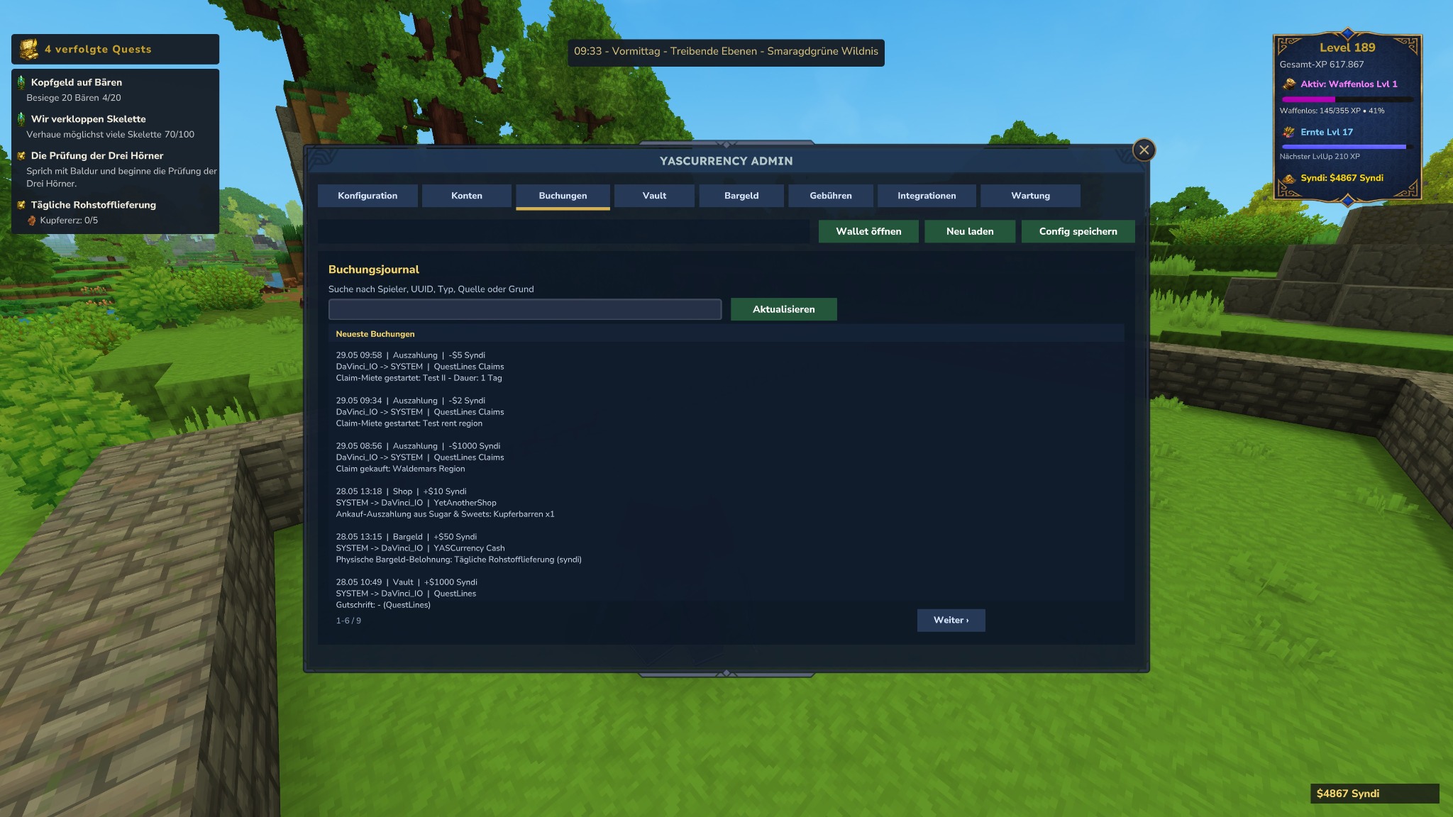 YASCurrency Admin Buchungsjournal mit Suche und Pagination