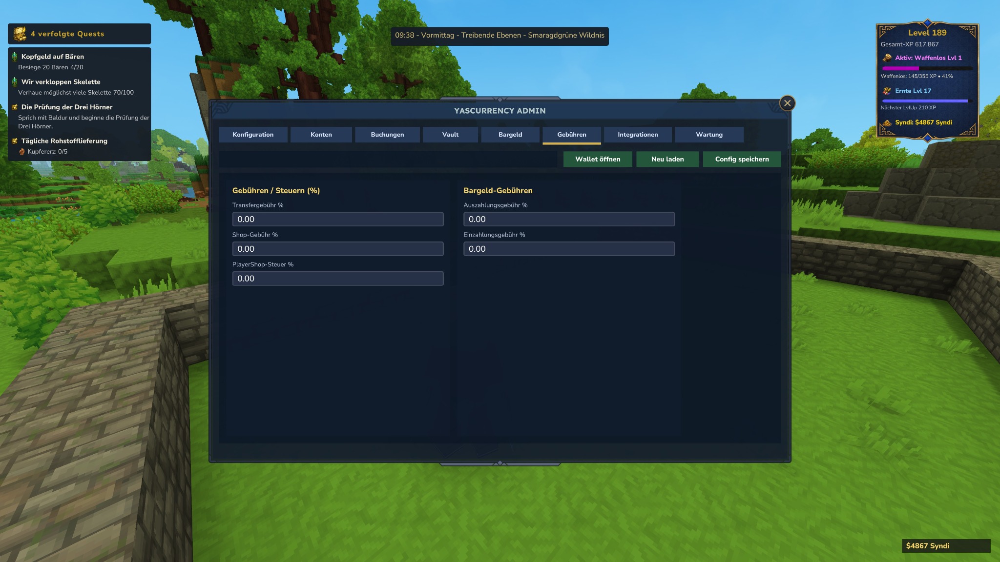 YASCurrency Admin Gebühren und Steuern